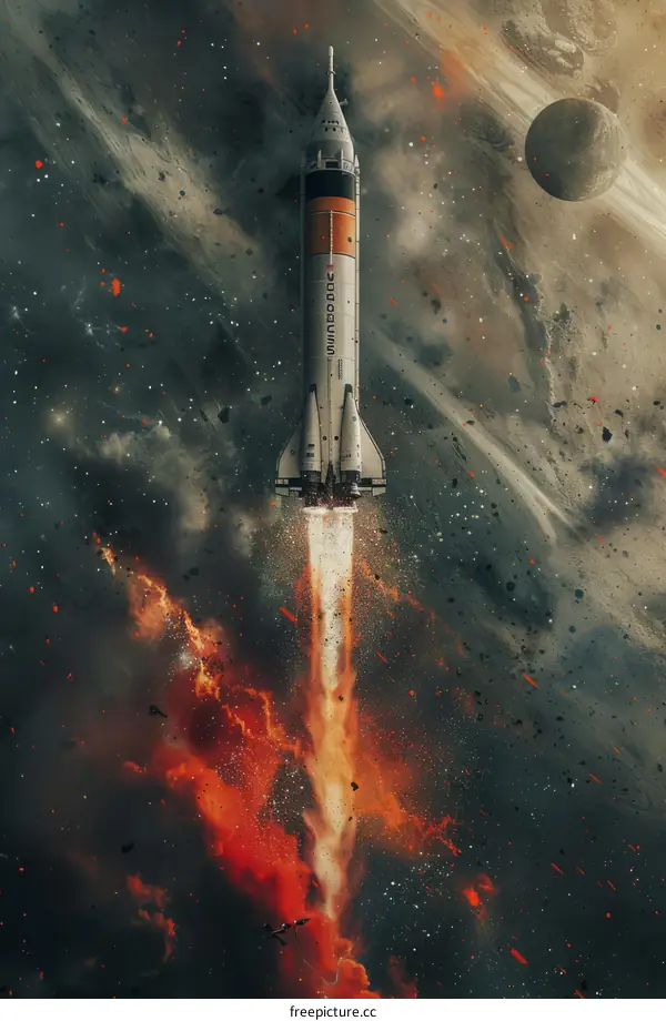 Rocket Ship Launching into Space