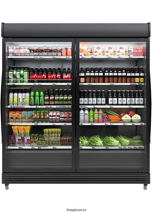 Full Display Refrigerator with Various Groceries