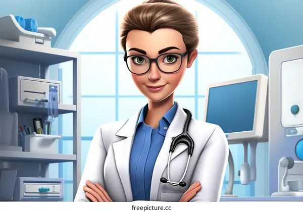 Confident Female Physician in Lab Coat with Stethoscope