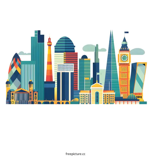 London Skyline Illustration with Famous Landmarks