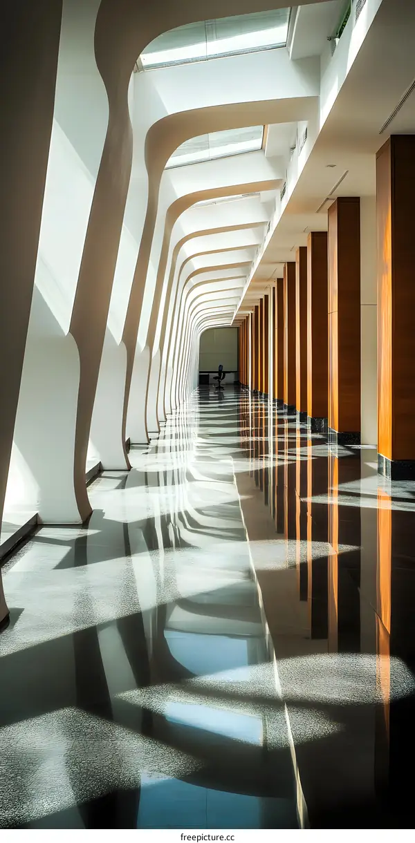 Modern Architecture Interior Design With Curved Walls And Light Reflections