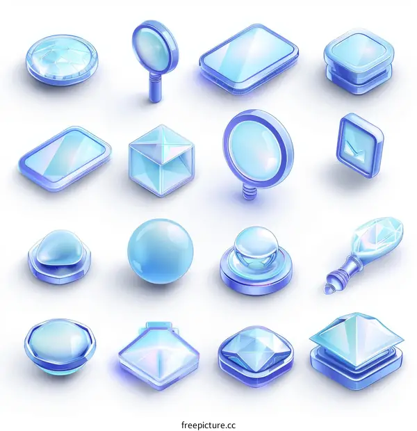 A set of 3D crystal style web elements