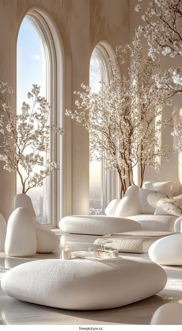 Modern Minimalist Living Room with Stone-Shaped Furniture