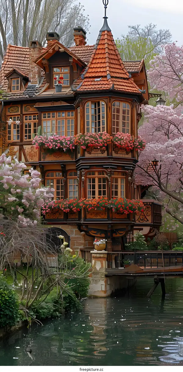 Charming Riverside House with Flowers