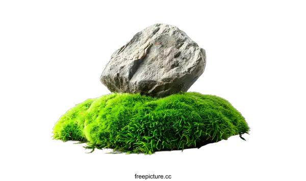 [Transparent Background PNG]Gray Stone on Green Moss Background
