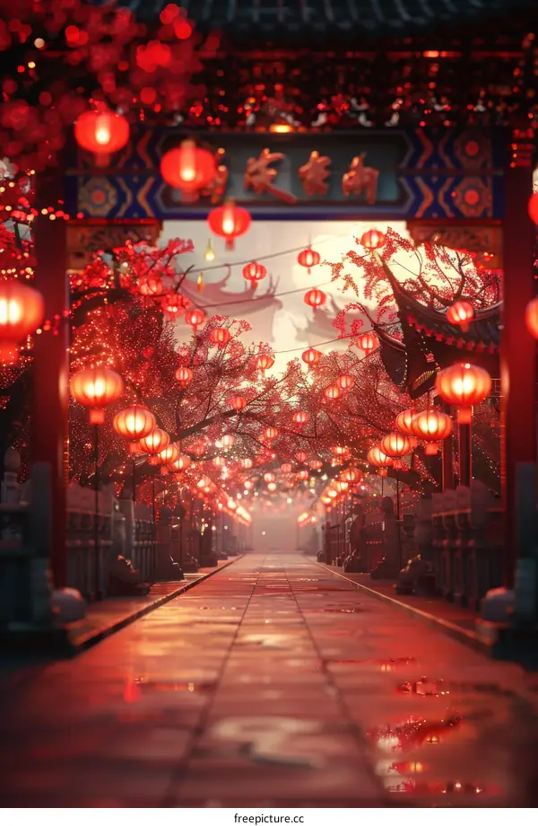 Chinese New Year Street with Red Lanterns