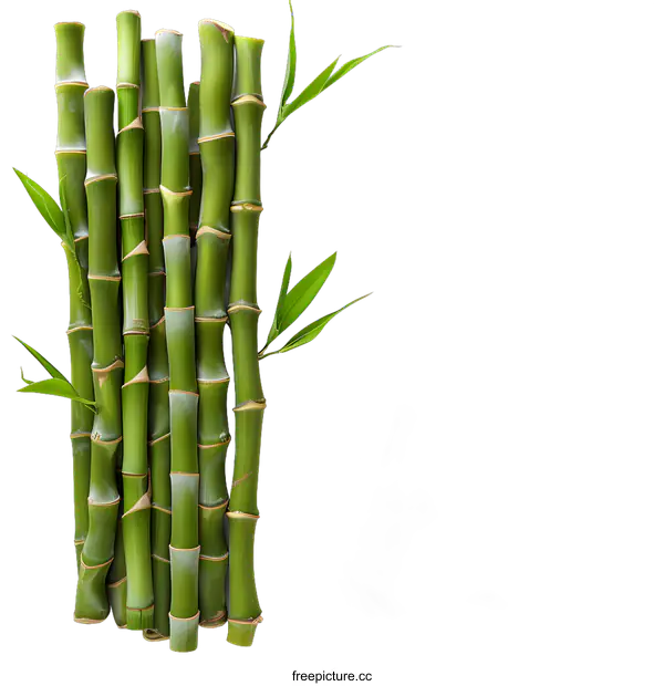 [Transparent Background PNG]Fresh green bamboo stalks with leaves