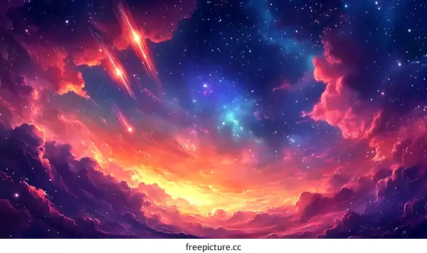 Colorful Starry Sky with Clouds