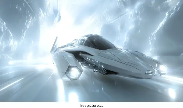 Futuristic Spaceship in a Crystalline Tunnel