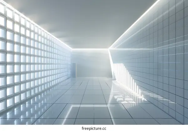 Modern Minimalist White Corridor with Glass Block Wall