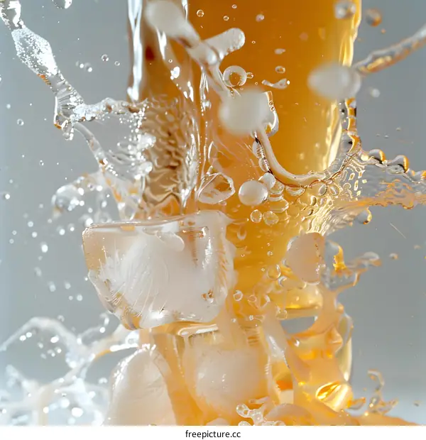 Ice Cube Splashing into Glass of Beer