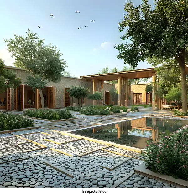 Courtyard with pool and trees