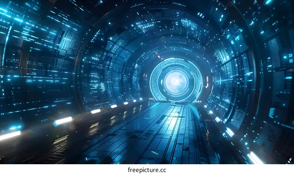 Futuristic Tunnel with Blue Lights