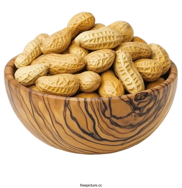 [Transparent Background PNG]Roasted Peanuts in Wooden Bowl