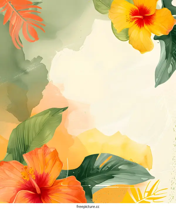 Tropical Flowers Watercolor Painting Illustration
