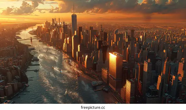 New York City Skyline Sunset Panorama