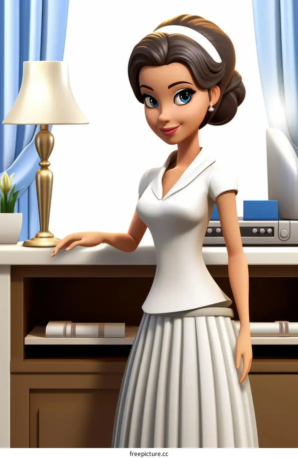 A beautiful young woman standing in front of a window