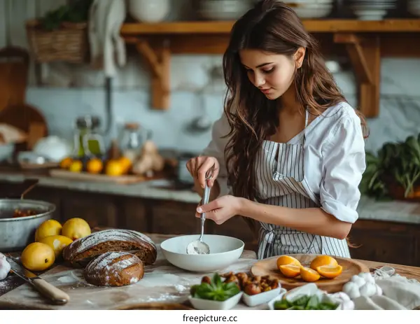 Woman Measuring Ingredients for Baking