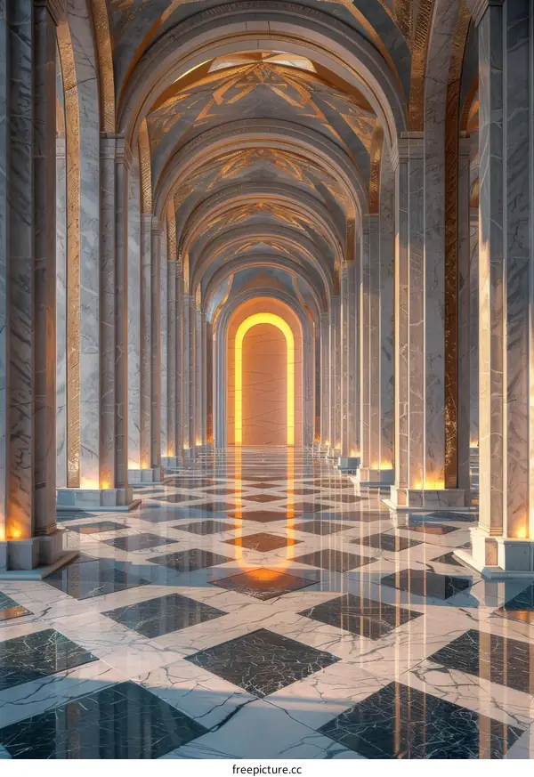 Majestic Marble Hallway with Golden Light