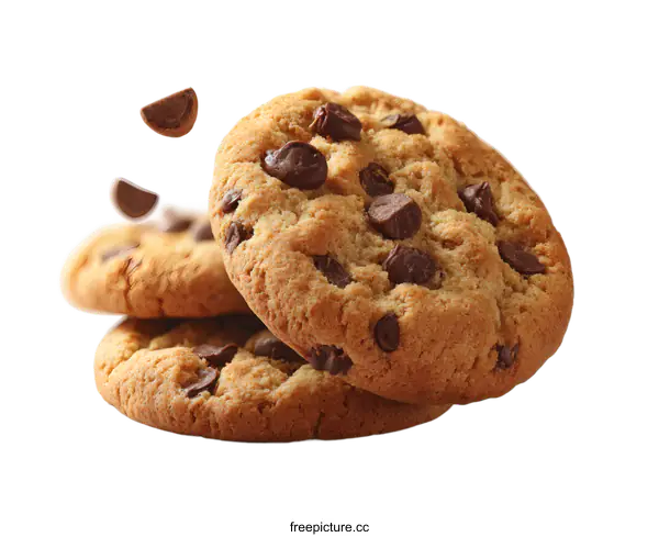 [Transparent Background PNG]Delicious Chocolate Chip Cookies Stacked