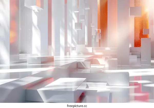 Futuristic 3D environment in bright orange and white