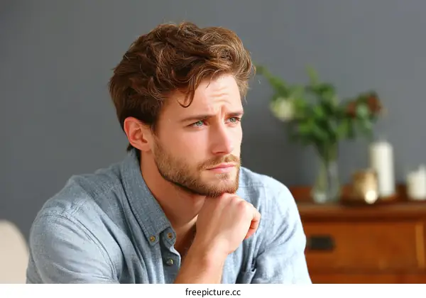 Thoughtful Caucasian Man Portrait