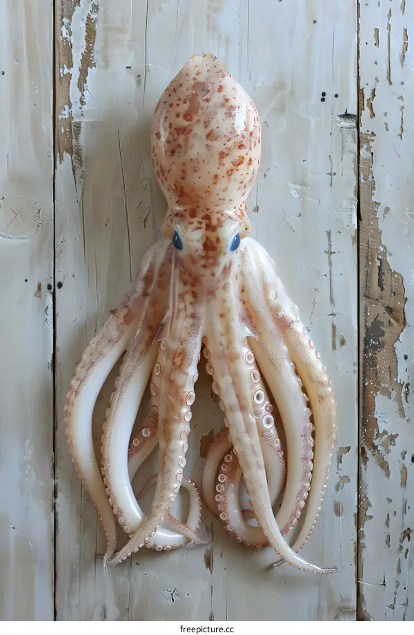 Fresh Octopus on Rustic Wood