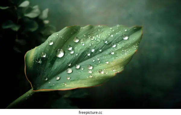 Dew Drops on a Lush Green Leaf