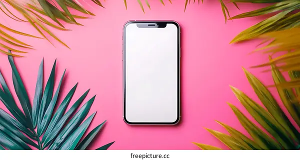 Tropical Phone Mockup with Pink Background