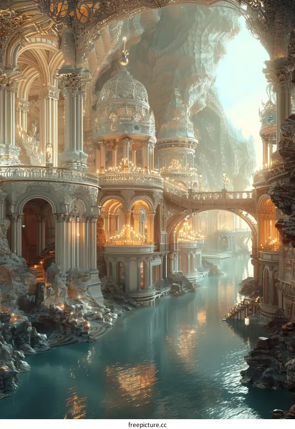 Ornate Fantasy City with River Meandering Through It