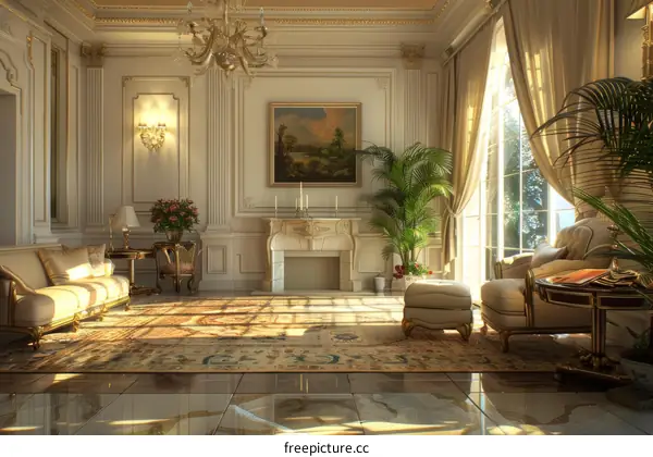 Opulent European Living Room with Fireplace and Sofa Set