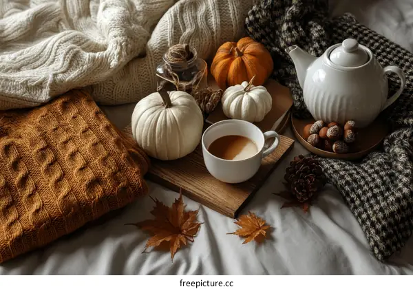 Autumnal Cozy Comfort on a Bed