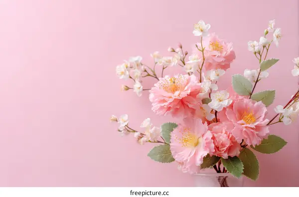 Beautiful Pink Flowers Arrangement on Pink Background