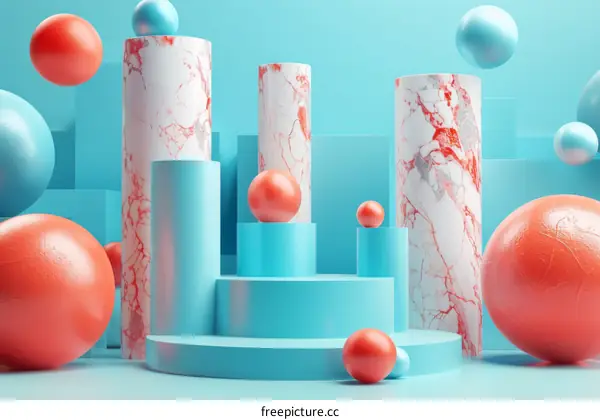 Abstract Geometric Shapes Composition with Colorful Spheres