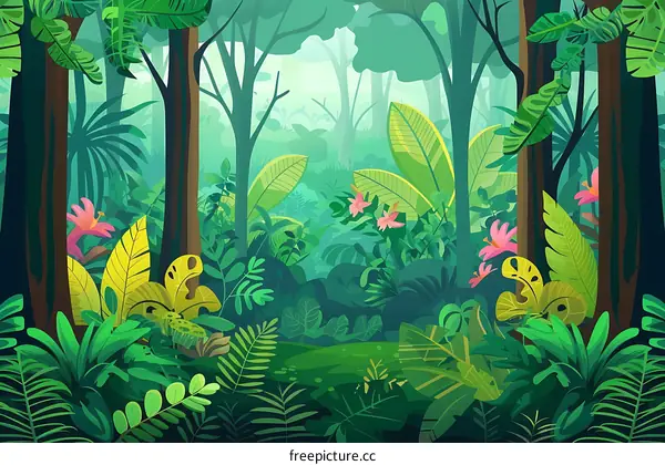 Green Lush Jungle Landscape Illustration