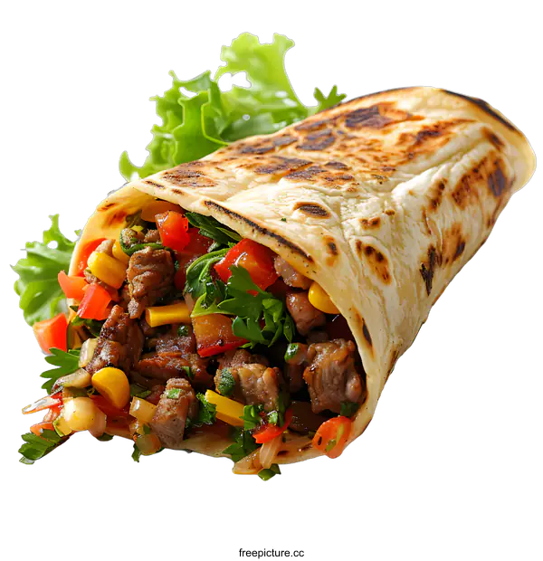 [Transparent Background PNG]Beef and vegetable wrap isolated on white background