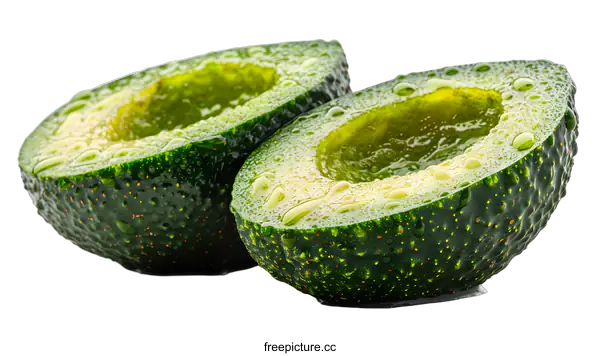[Transparent Background PNG]Fresh Green Avocado Halves Isolated On White Background