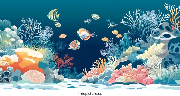 Colorful Underwater Coral Reef Scene With Fish
