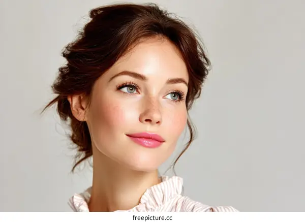 Close-up Portrait of a Caucasian Woman with Stylish Hairstyle