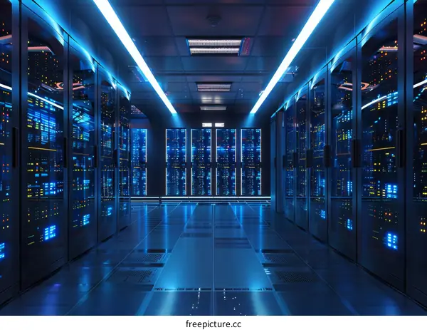 Server room with blue lights