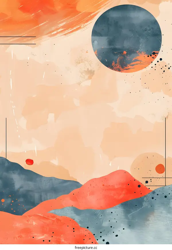 Abstract Watercolor Landscape Art Painting With Sun