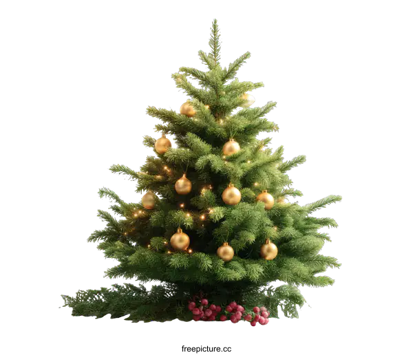 [Transparent Background PNG]Christmas Tree with Gold Ornaments