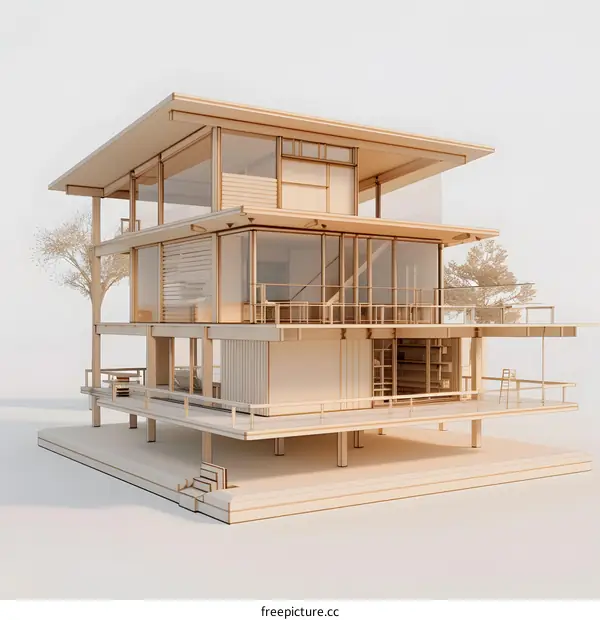 Modern Wooden House Model with Cut-away Design