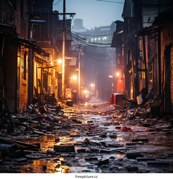 Derelict Alleyway: Debris and Gloom