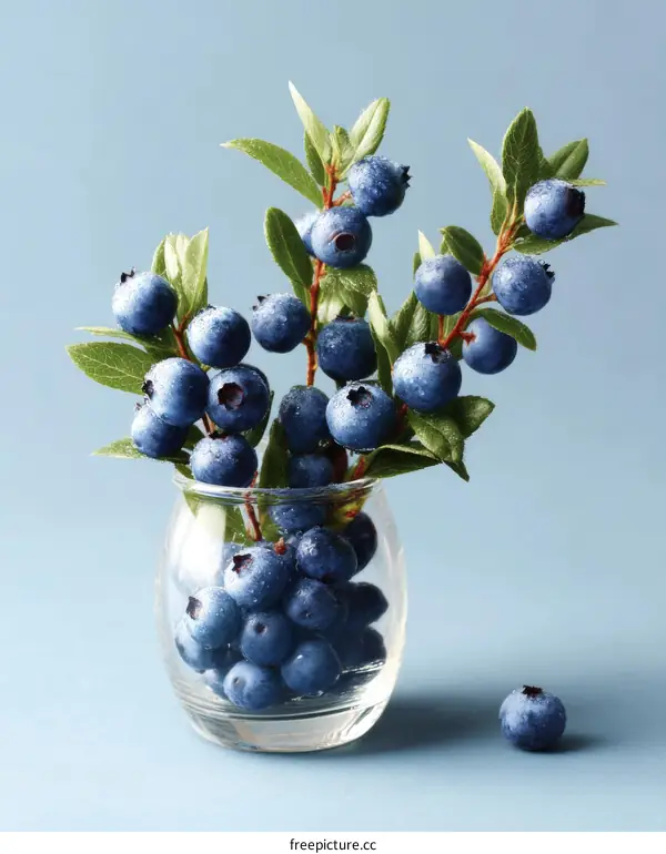 Fresh Blueberries in Glass Vase