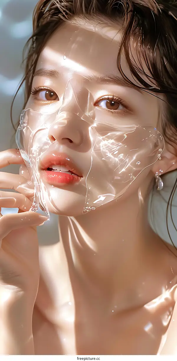 Beautiful Woman Wearing a Clear Face Mask in Sunlight