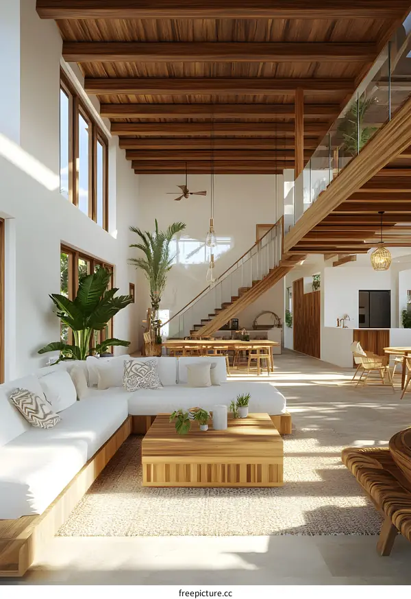 Modern Minimalist Living Room Interior Design With Wooden Ceiling