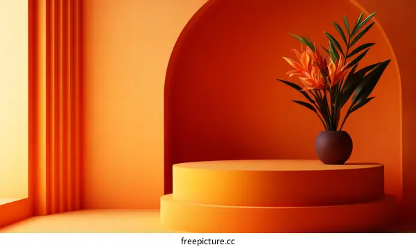 Modern Orange Geometric Display with Tropical Flowers