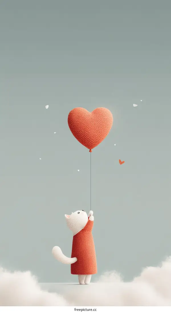 Cute Cat with Heart Balloon Illustration