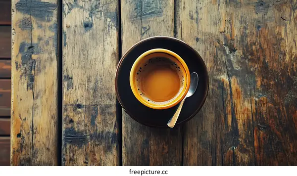 Cup of Coffee on a Wooden Table Top